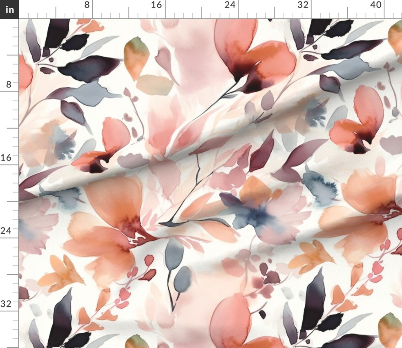 Pastel Flowers Watercolor Botanical Scattered Leaves Custom Printed Fabric by Spoonflower Various Fabrics by the Yard or Fat Quarter